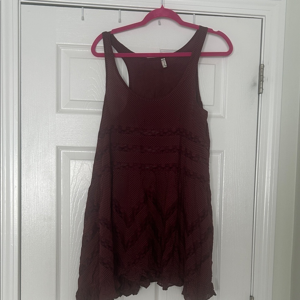 Free People Burgundy Sleeveless Polka Dot Tank Tunic